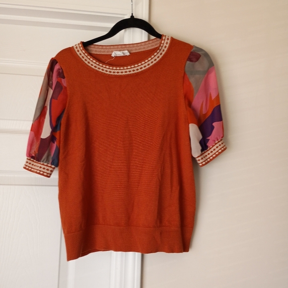 Orange Sweater with Patterned Sleeves Rio & Rian Size  M - Picture 2 of 5